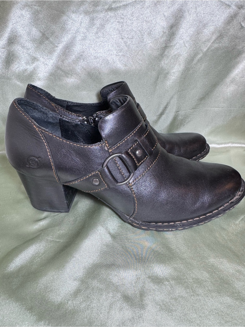 Born Leather Black Heeled Ankle Boots with Buckle Detail Women’s size 9